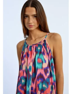 Vestido largo de tirantes estampado multicolor