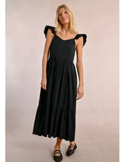 Vestido largo plisado con volantes