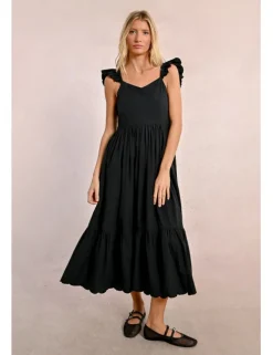 Vestido largo plisado con volantes