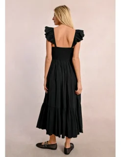 Vestido largo plisado con volantes