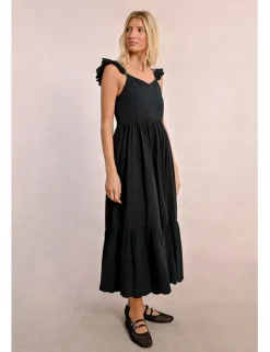 Vestido largo plisado con volantes