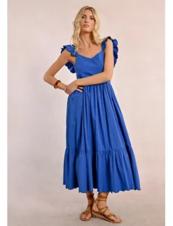 Vestido largo plisado con volantes
