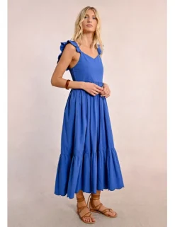 Vestido largo plisado con volantes