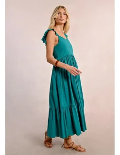 Vestido largo plisado con volantes
