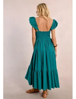 Vestido largo plisado con volantes