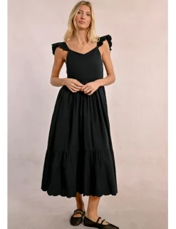 Vestido largo plisado con volantes