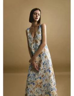 Vestido largo sin manga con estampado