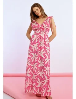 Vestido largo sin manga con estampado floral
