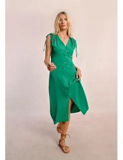 Vestido midi con manga corta ajustable