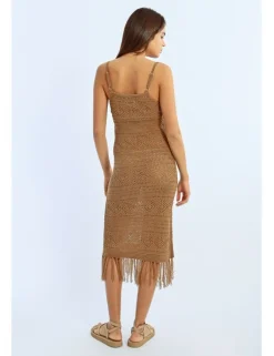 Vestido midi de tirantes crochet
