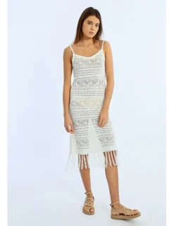 Vestido midi de tirantes crochet