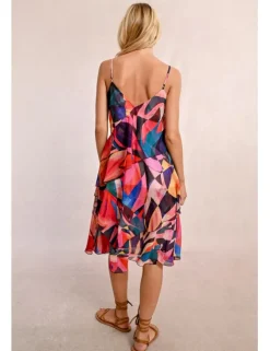 Vestido midi de tirantes con estampado y volantes