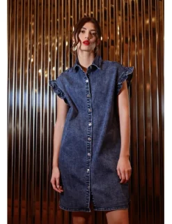Vestido vaquero de manga corta detalle volantes