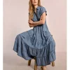 Vestido vaquero, largo con volantes