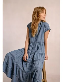 Vestido vaquero, largo con volantes